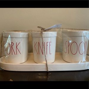 Rae Dun, LL Red, Fork Knife Spoon Display & Tray